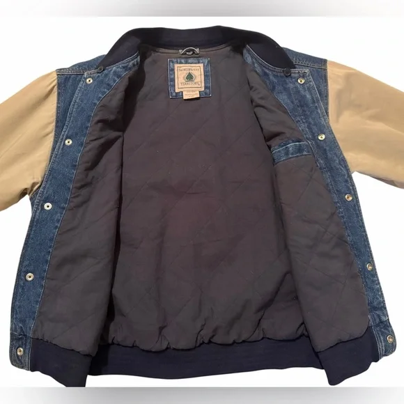 Vintage 90’s Northwest Territory Denim And Canvas Bomber Varsity Style Jacket - Picture 4 of 7